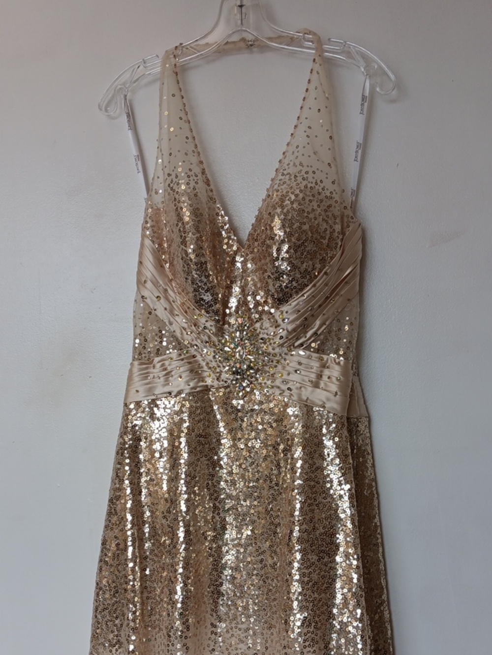 Vintage Tony Bowls Gold Sequin V-Neck Maxi Dress